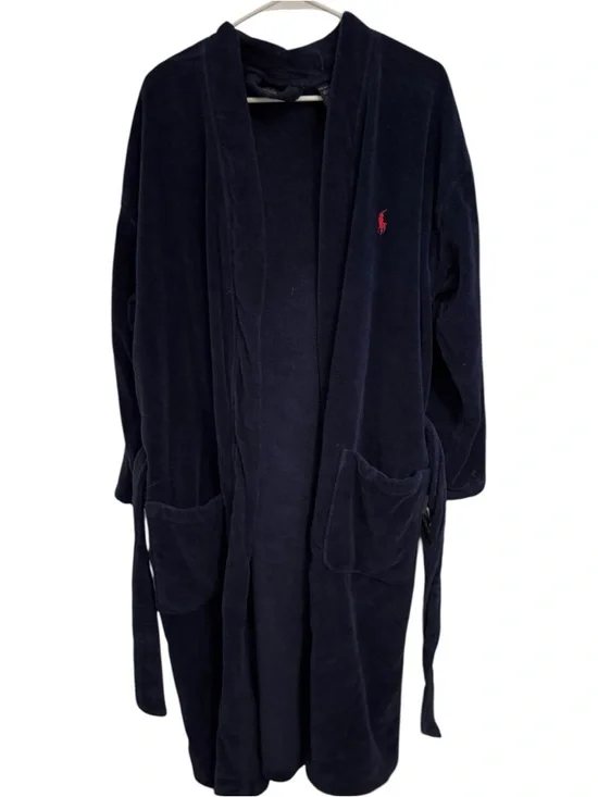 Polo Ralph Lauren Robe Small Medium Navy Blue Cotton Terry Cloth Spa Bathrobe - Picture 5 of 6